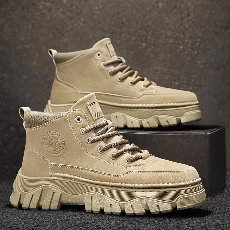 Motorcycle Boots Man Ankle Boots Male Sneakers Loafers Shoes Men Men's Sneakers Thick Bottom Non-Slip Fashion Sports and Leisure