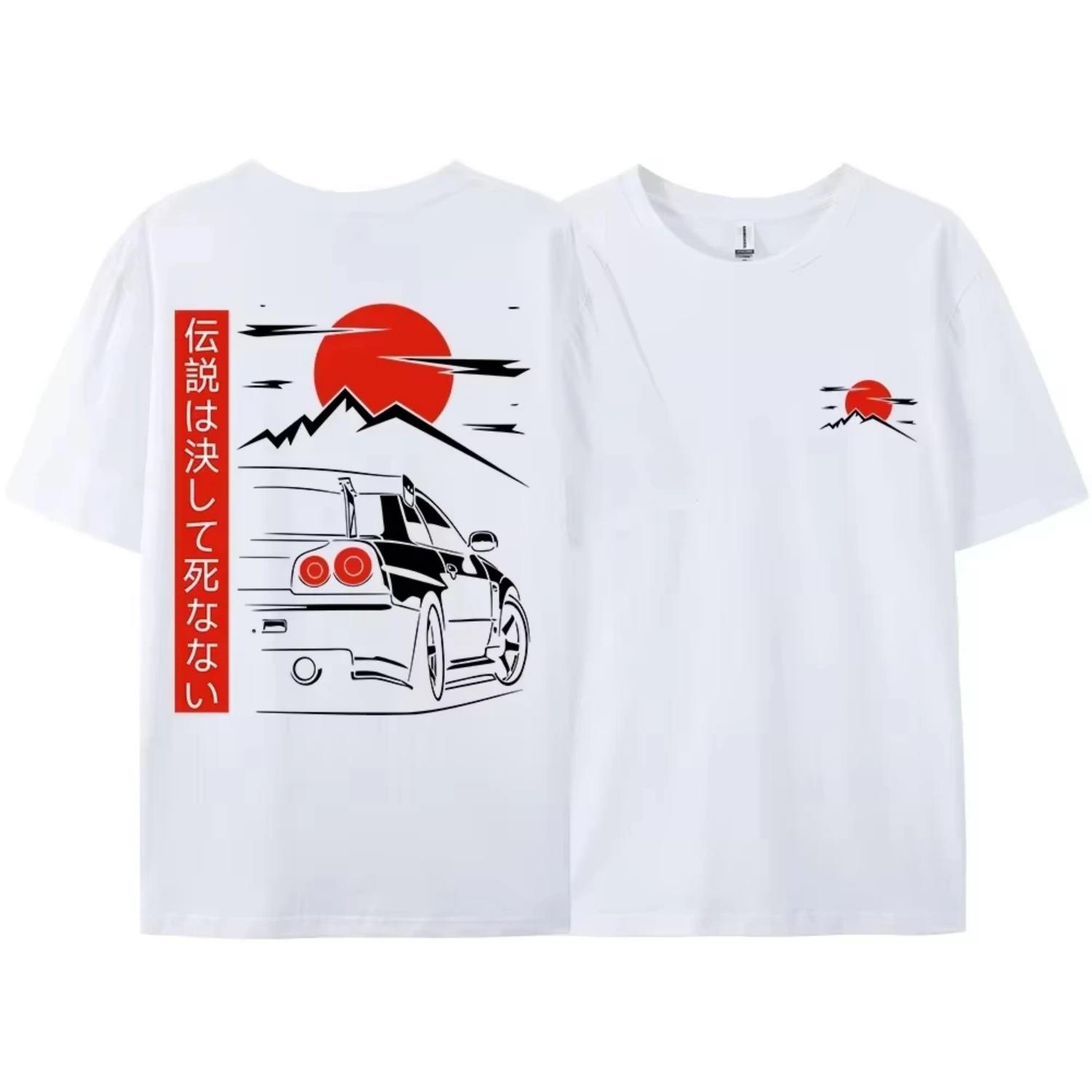 

2026 Japanese Style Car JDM Culture GTR Racing T Shirts Men Women Street Wear Original Design Oversized 100_ Cotton Couple S разноцветный