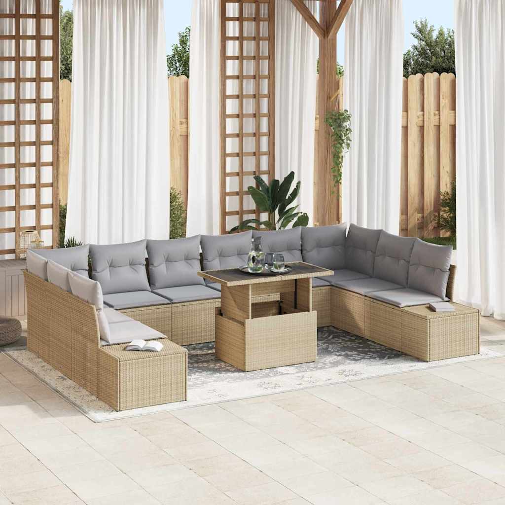 Garden Sofa Set with Cushions 11 Pcs Beige and Light Grey