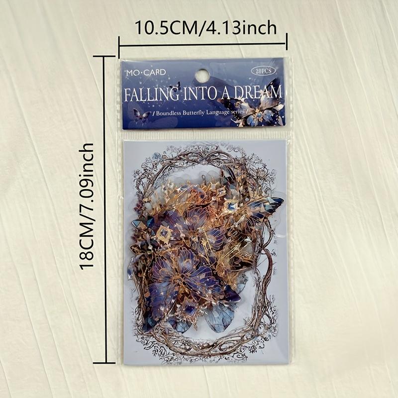 20pcs Ice Crystal Laser Butterfly Decorative PET Stickers Retro Handbook Material Scrapbooking Label Diary Journal Planner