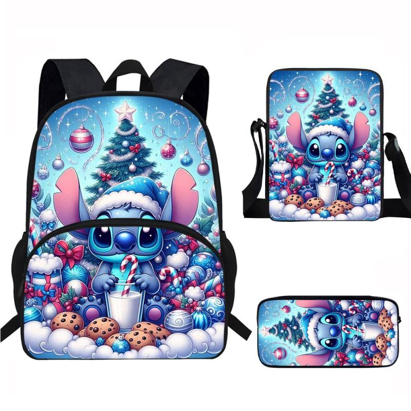 Stitch Kids School Backpack Set Elementary Students Oxford Fabric Ergonomic Design Printed Cartoon 3-Piece Bundle