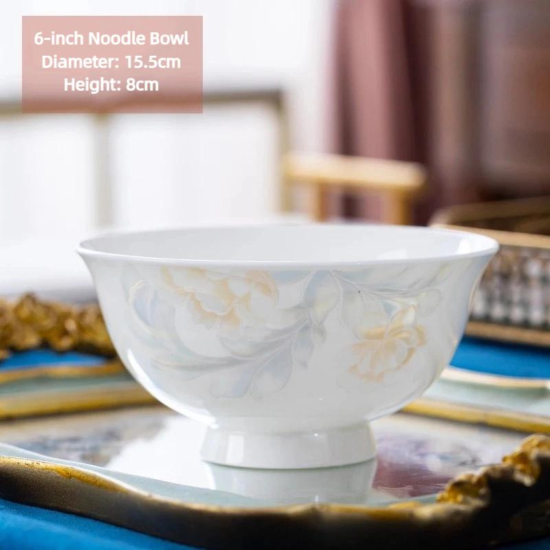 Jingdezhen Bone China Noodle Bowl – 6 Inch Heat-Resistant Footed Porcelain Bowl
