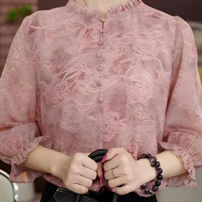 Elegant Chiffon Shirt for Middle-Aged Women - Plus Size, Lightweight Loose Top for Spring and Autumn