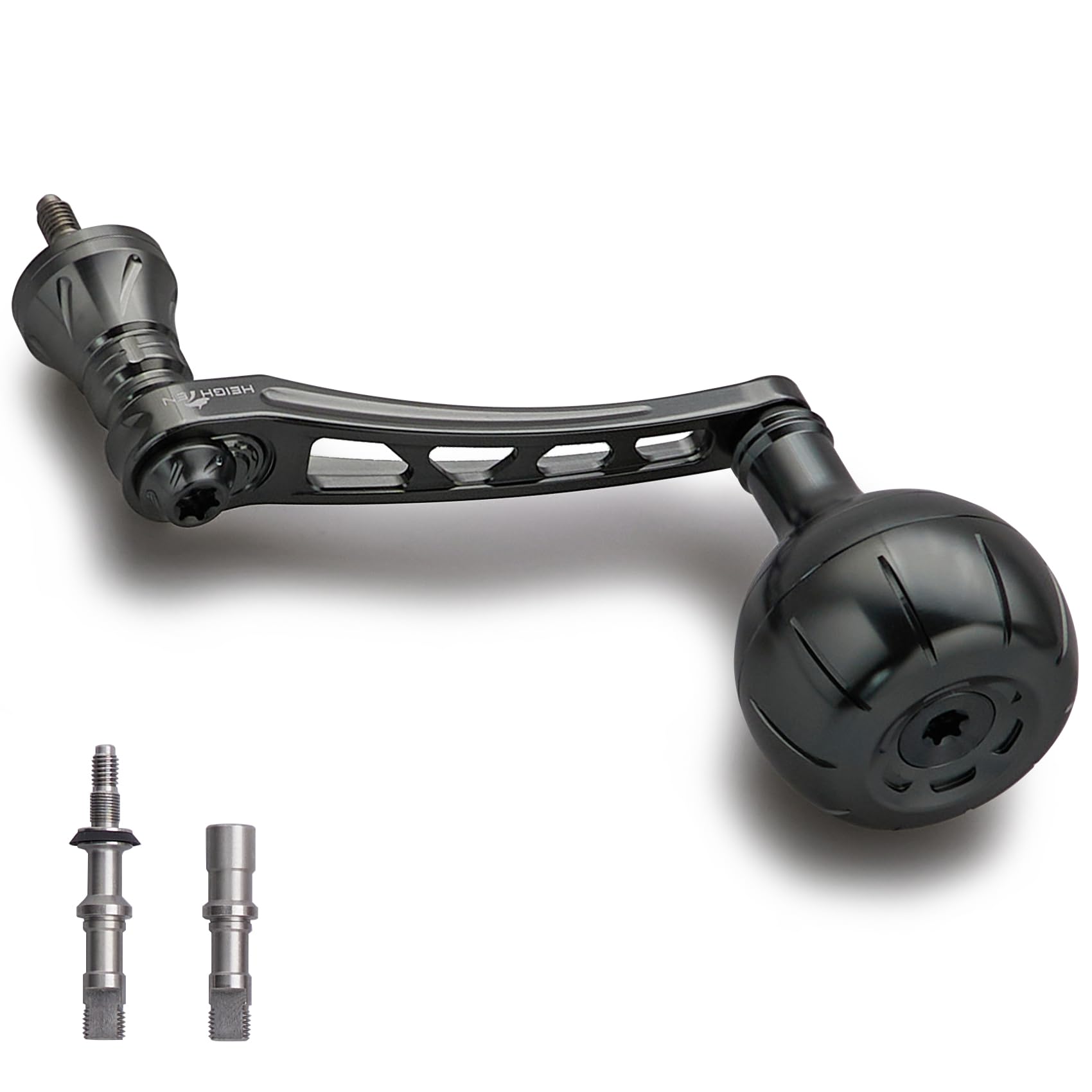 

HEIGHTEN Adjustable Reel Handle with Knob for Shimano and Daiwa Spinning Chrysant Series Knob Dark Gray 65-70mm 35/38mm Reels, (38mm -