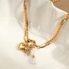 GEMCHIC Women's Stainless Steel Gold Plated Chain Necklace with Pearl Heart and Letter Charm Pendant Fashion Jewelry