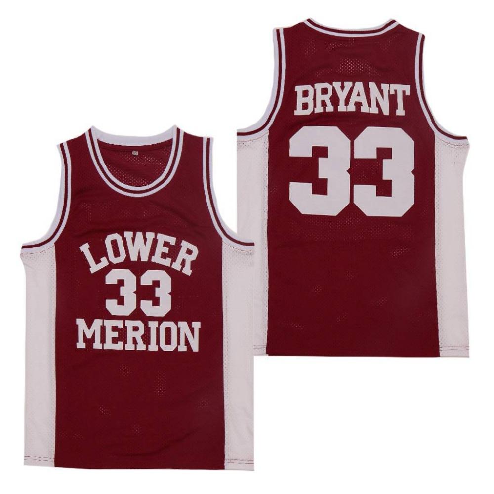 Basketballtrikots High School Lower Merion 33 Bryant Trikot Nähen Stickerei Günstig Hohe Qualität Outdoor Sportbekleidung Rot