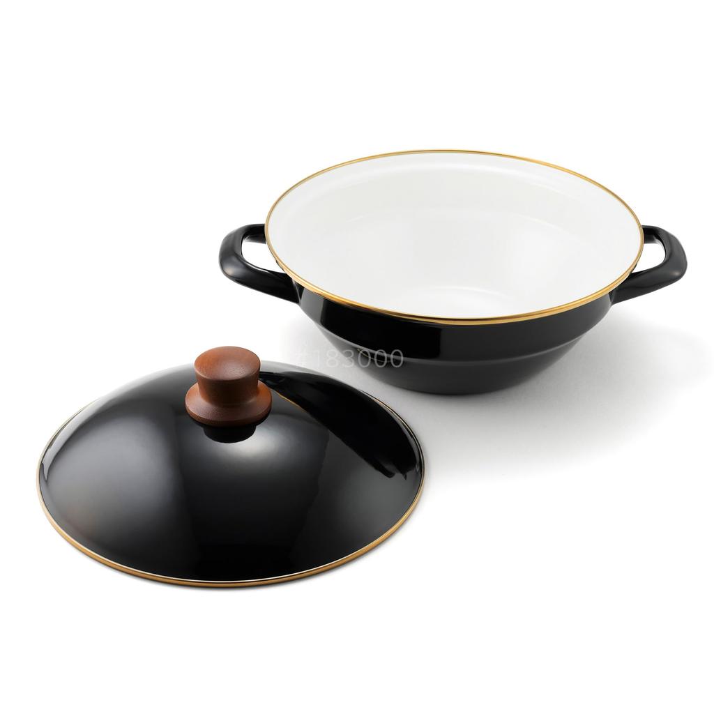 Fuji Enamel Earthenware with Pot, 24cm, Tabletop, Lid, Induction/Gas Stovetop, Black, HD-24.BK