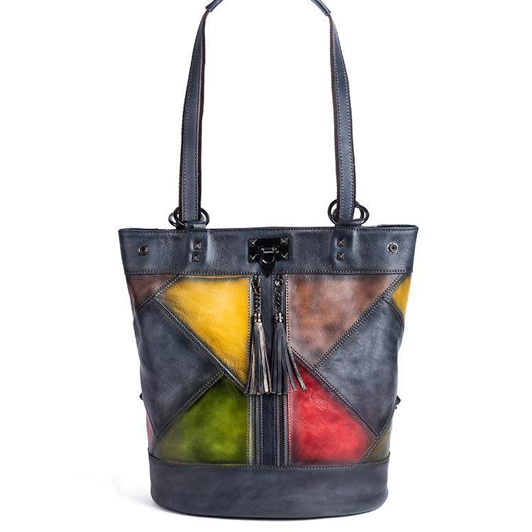 Johnature Vintage Natural Cow Leather Women Backpack Travel Bag Large Capacity Handmade Embossed Female Shoulder Bags