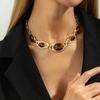 Salircon Vintage Brun Oval Tigeröga Akryl Hänge Halsband för Kvinnor Berlock Nyckelben Tröja Kedja Smycken Kvinnlig Gåva