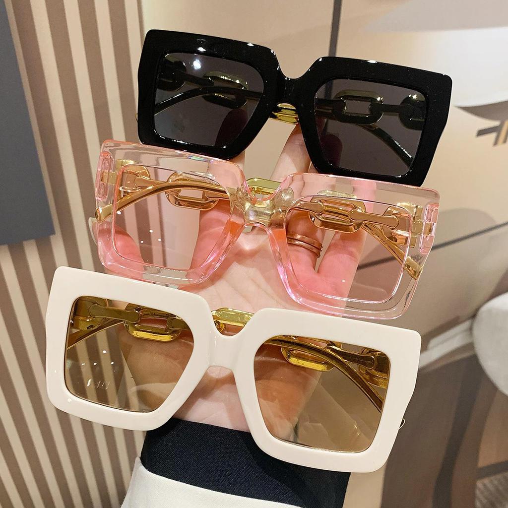 3pcs/Set Women's Square Frame Trendy Fashion Glasses With Chain Decor For Daily Life Elegant Shades Beach Accessories