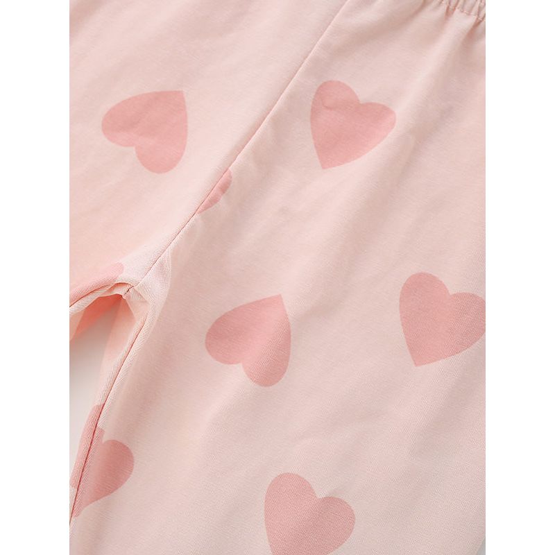 Autumn Leggings, New Spring and Autumn Style, Baby Pink Heart Print Pants, Stylish Little Girls, European and American Style Children's Clothing