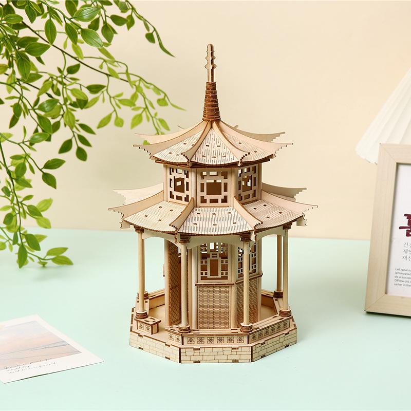 3D Wooden Octagonal Pavilion Puzzle: Classical Chinese Garden Mortise & Tenon Educational Toy