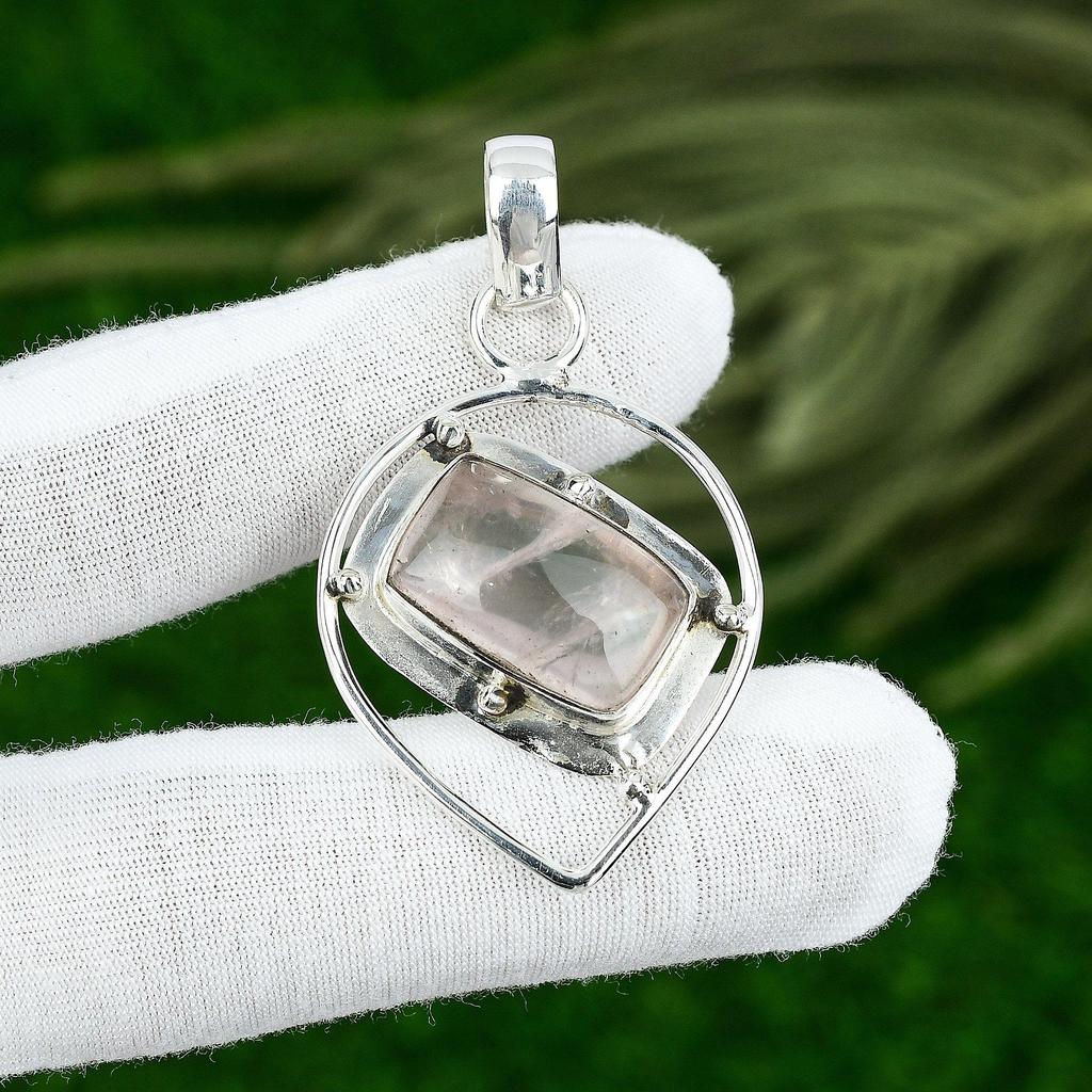 Sterling Silver Radiant Heart Chakra Natural Rose Quartz Mother Birthday Pendant