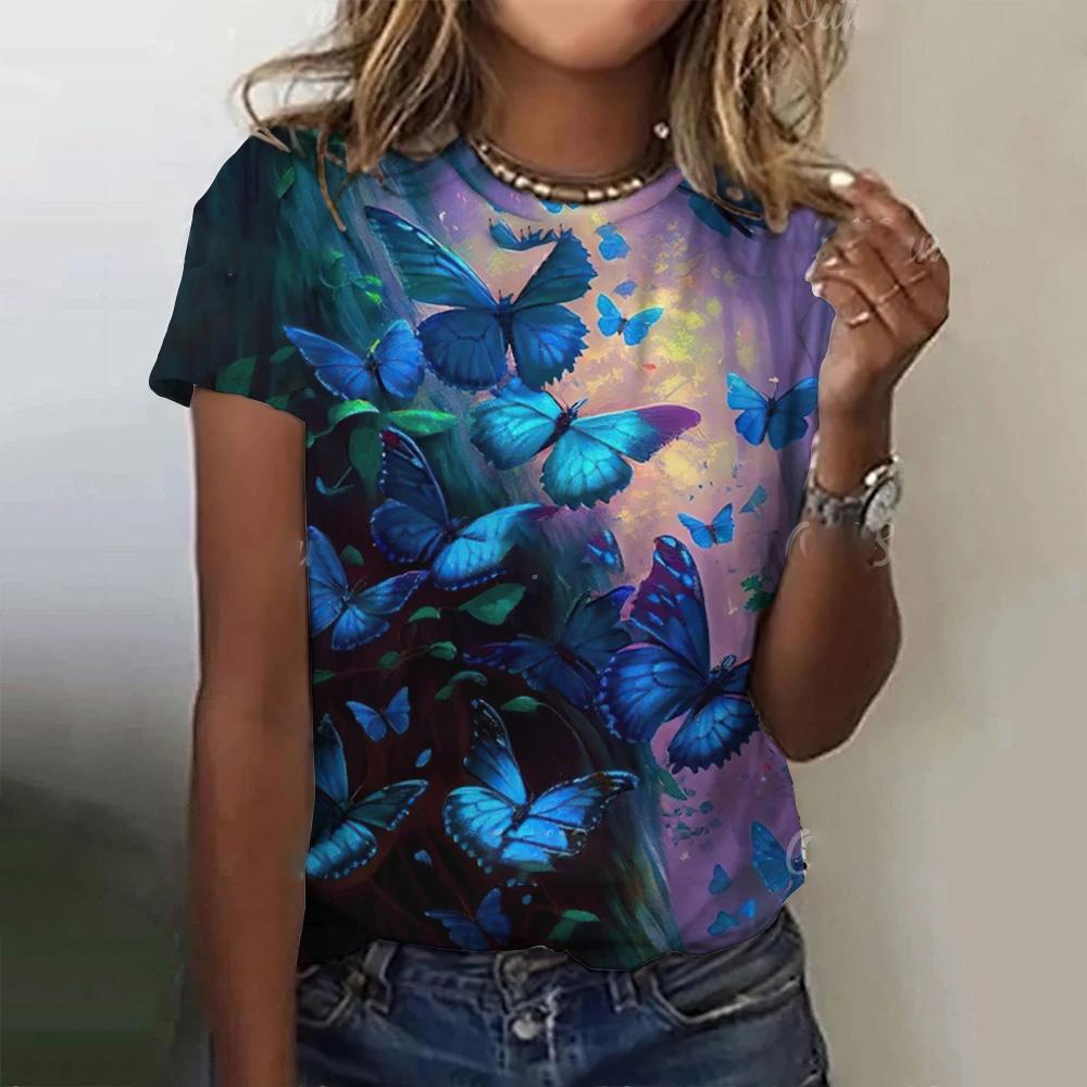 Women's short sleeved T-shirt summer round neck top loose casual short sleeved fashionable print