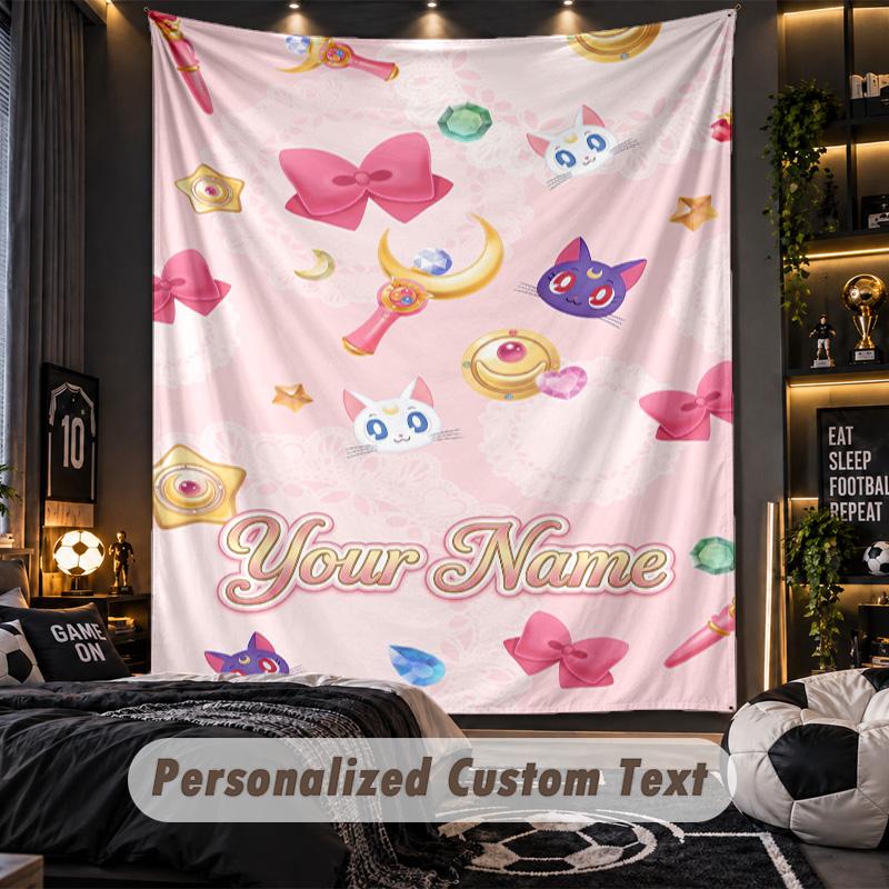 Personalized Wall Tapestry,Sailor Moon Custom Printed Name, Fabric Wall Art For Indoor Room Backdrop