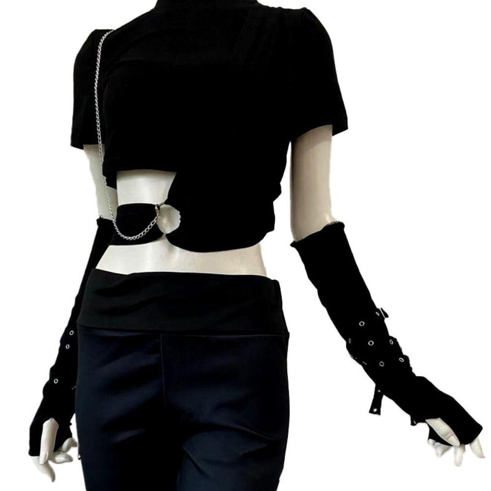 Cool Black Sun-protective Sleeve Half-fingered Anime Gloves  Cosplay Clothing Accessories