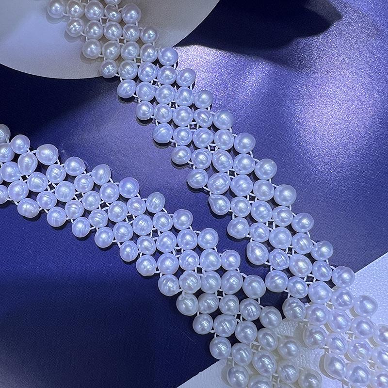 V Shape Woven Tassel Pearl Collarbone Chain White Freshwater Floral Buckle