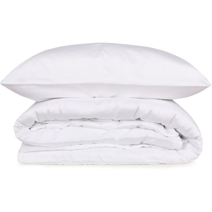 Parure de lit - 1 housse de couette 220 x 240 cm + 2 taies d'oreiller 60 x 60 cm - Satiné 100% coton - Blanc