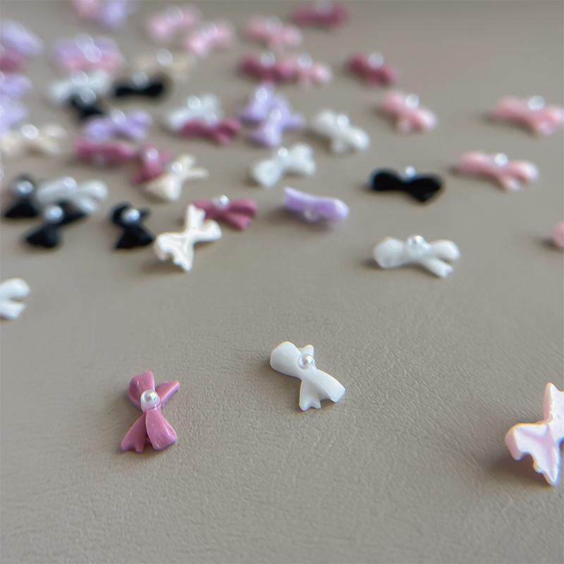 10Pcs Kawaii 3D White Blue Ribbon Bowknot Bow Pearl Nail Art Diy Nails Accessories Decoration Charms