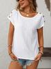 Women's 2025 Solid Color Round Neck Button-Up Short Sleeve T-Shirt with Cut-Out Design, Spring Summer Casual Breathable Cropped Blouse