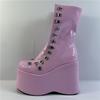 Roz Casual cu Talpă Plată Impermeabil Masă Pantofi Muffin cu Glezne Înalte Pantofi Simpli cu Vârf Rotund Culoare Solidă Pantofi cu Toc Super Înalt la Modă YKC
