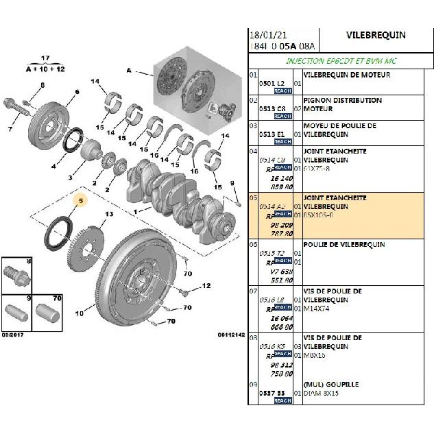 Engine Crankshaft Oil Seal Sealing Ring 0514A2 0514.A2 9820978780 for Peugeot 206 207 208 301 307 308 408 508 Citroen C3 C4