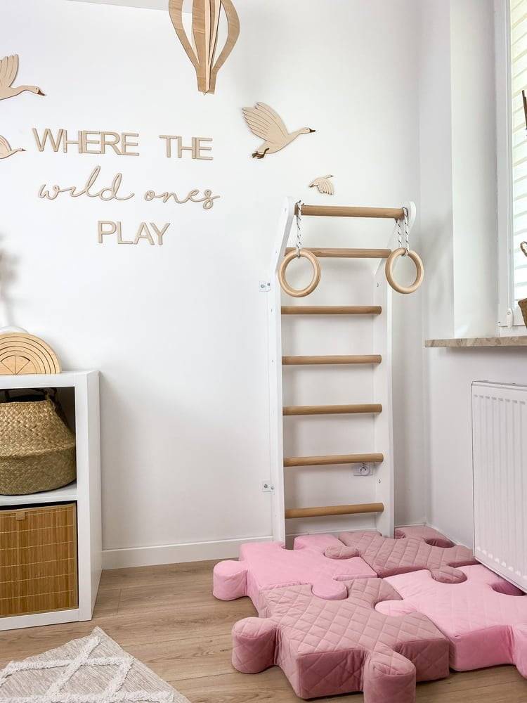 Wall Gym Kids Home Gym Children Wall Bars Wooden Climbing Frame Gym Rings Indoor Playground Toddler White