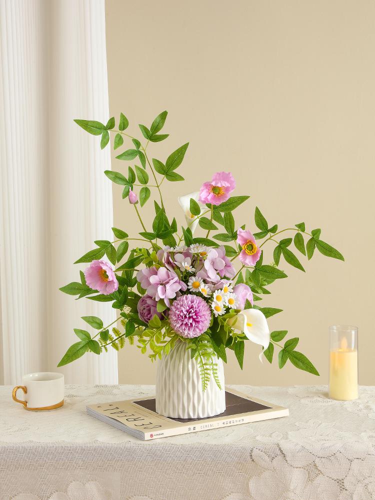 Elegant High-End Artificial Flowers with Ceramic Vase Decor – Luxurious Living Room Arrangement