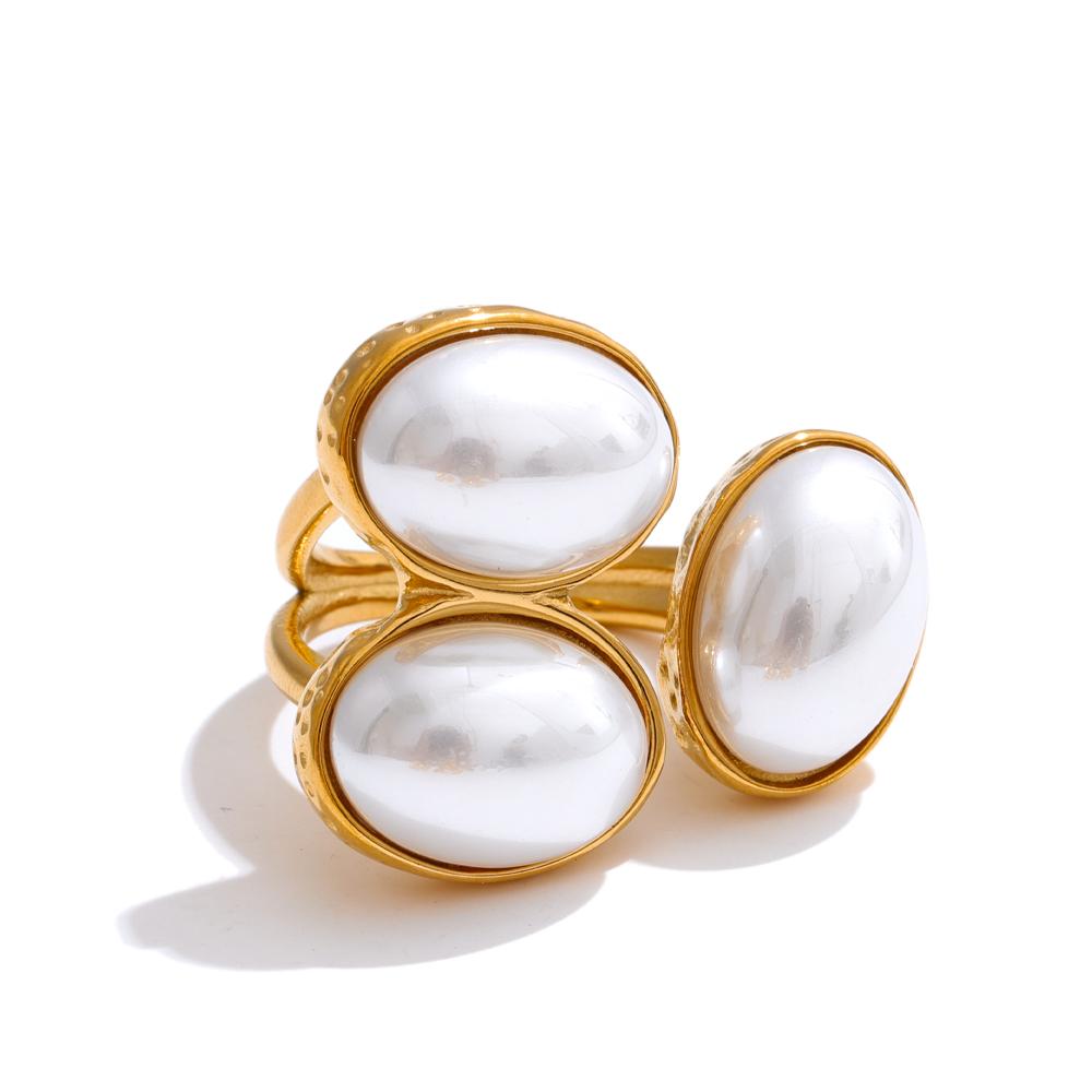

Yhpup Natural Aventurine Agate Stone Shell Pearl Flower Adjustable Ring Fashion Stainless Steel Charm Finger Jewelry Accessories resizable