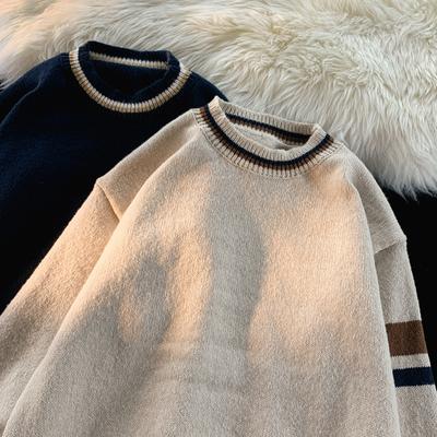 Herbst- und Winter-Pullover für Herren mit einfachen Farbblöcken, vielseitiger Rundhalspullover im Harajuku-Stil, lockerer Studentenpullover