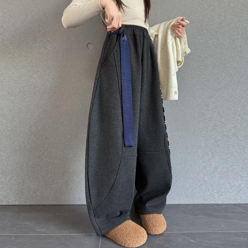 2025 Autumn/Winter Girls' Fleece-Lined Scimitar Sweatpants - Thick, Warm Sports Pants for Big Kids