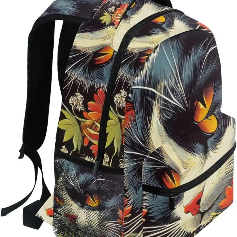 Plecak szkolny z nadrukiem kotów i roślin Regulowany plecak na książki dla chłopców, dziewcząt, dzieci Mały