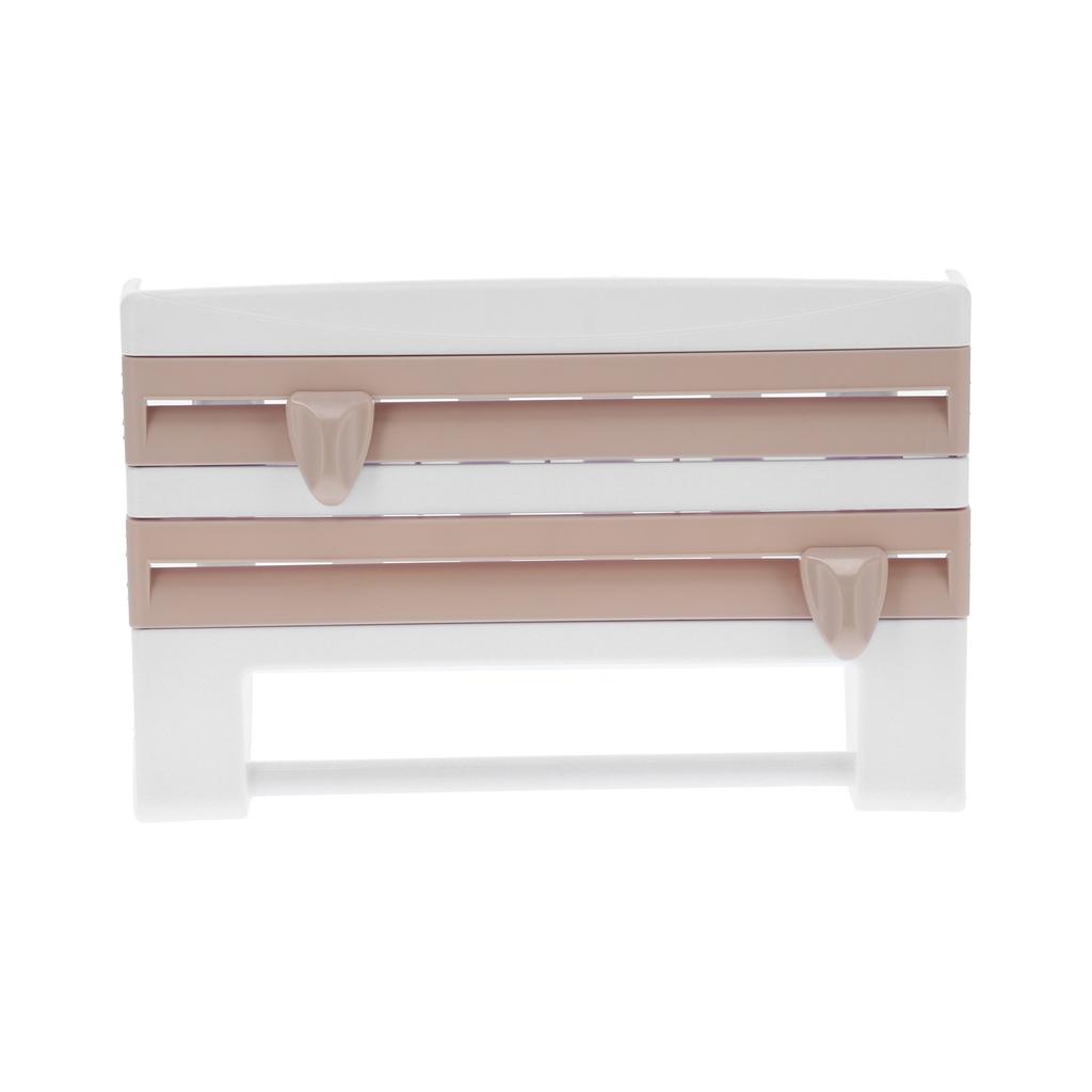 Plastic Wrap Storage Rack Cling Film Dispenser Cutter Paper Towel Holder Kitchen SuppliesKhaki