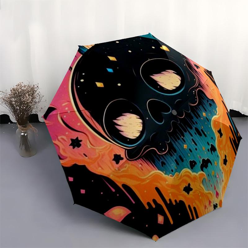 1pc Melting Skull with Stars and Flames Umbrella with Plastic Handle,Suitable for All Seasons Home Travel Outdoor UmbrellaDD396