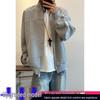 Herren Winter Hellgrau Schwerer Strick-Kapuzenpullover - Mit Samtfutter, Uni-Farbe, Amerikanischer Stil Stehkragenjacke