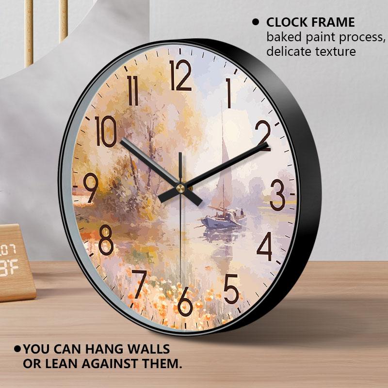 10/12 Inch Fashion Creative Wall Clock Silent Nordic Artist Living Room Bedroom Wall Watch Oil Painting Style Home Decoration