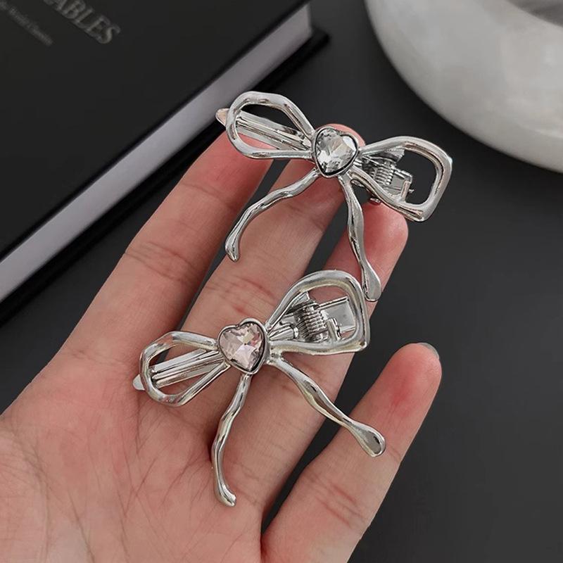 Metal Bowknot Heart  Barrettes Hairpin Women Elegant Side Bangs Duckbill Clip Women Girls Hairclip Hair Accessories