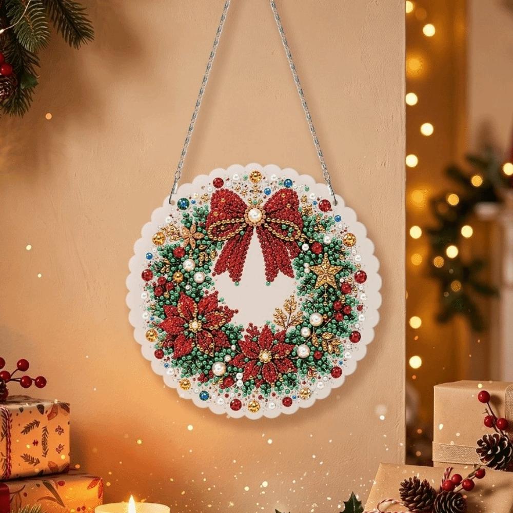 DIY Acrylic Xmas Pendant 2D Flat Diamond Painting Hanging Ornament Home Decoration