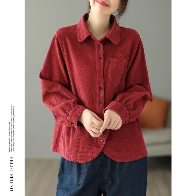 Autumn New Artistic Retro Long Sleeve Shirt Women's Loose Simple Versatile Lapel Cardigan Top