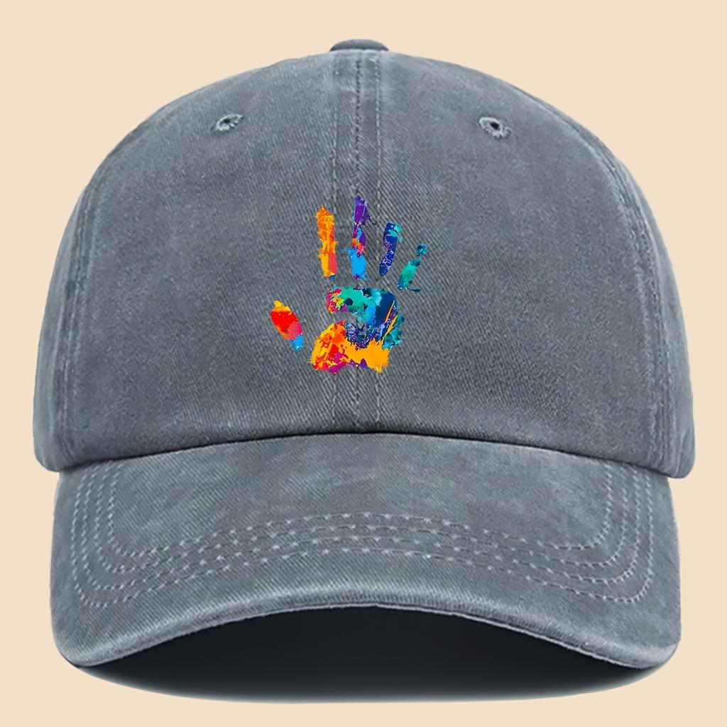 Pc Vibrant Artistic Palm Print Baseball Cap Adjustable Size Breathable Polyester Ideal for Casual Wear Hiking Cycling Fis