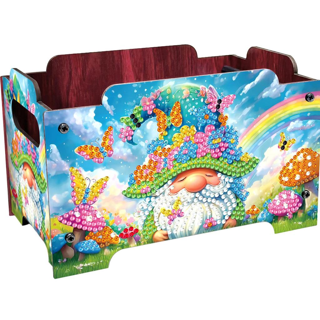 5D DIY Diamond Art Colored Pattern Wood Case Partial Drill Rhinestones Decorative Storage Box Wooden Crystal Storage Handbag Kit