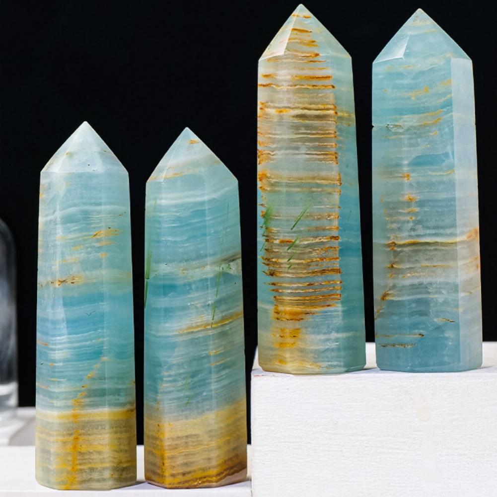 Natural Crystal Wand, Calcite Crystal Towers, Natural Large 6 Faceted Point Wands, Modern Natural Healing Crystal Point Obelisk For Reiki Meditation