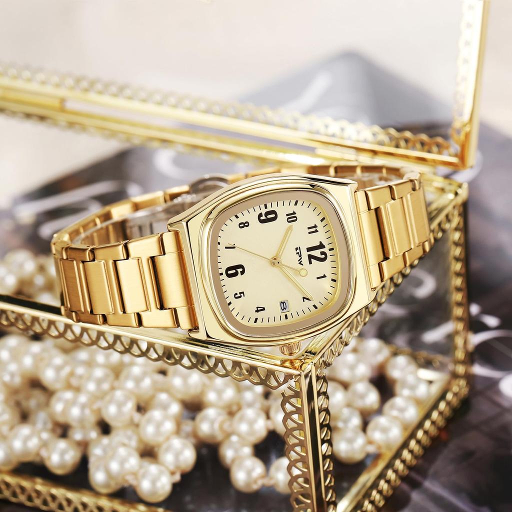 Square stainless steel small watch for daily date calendar mini gift for Mothers Day Gold women stylish, waterproof, rainproof, waterproof, display,