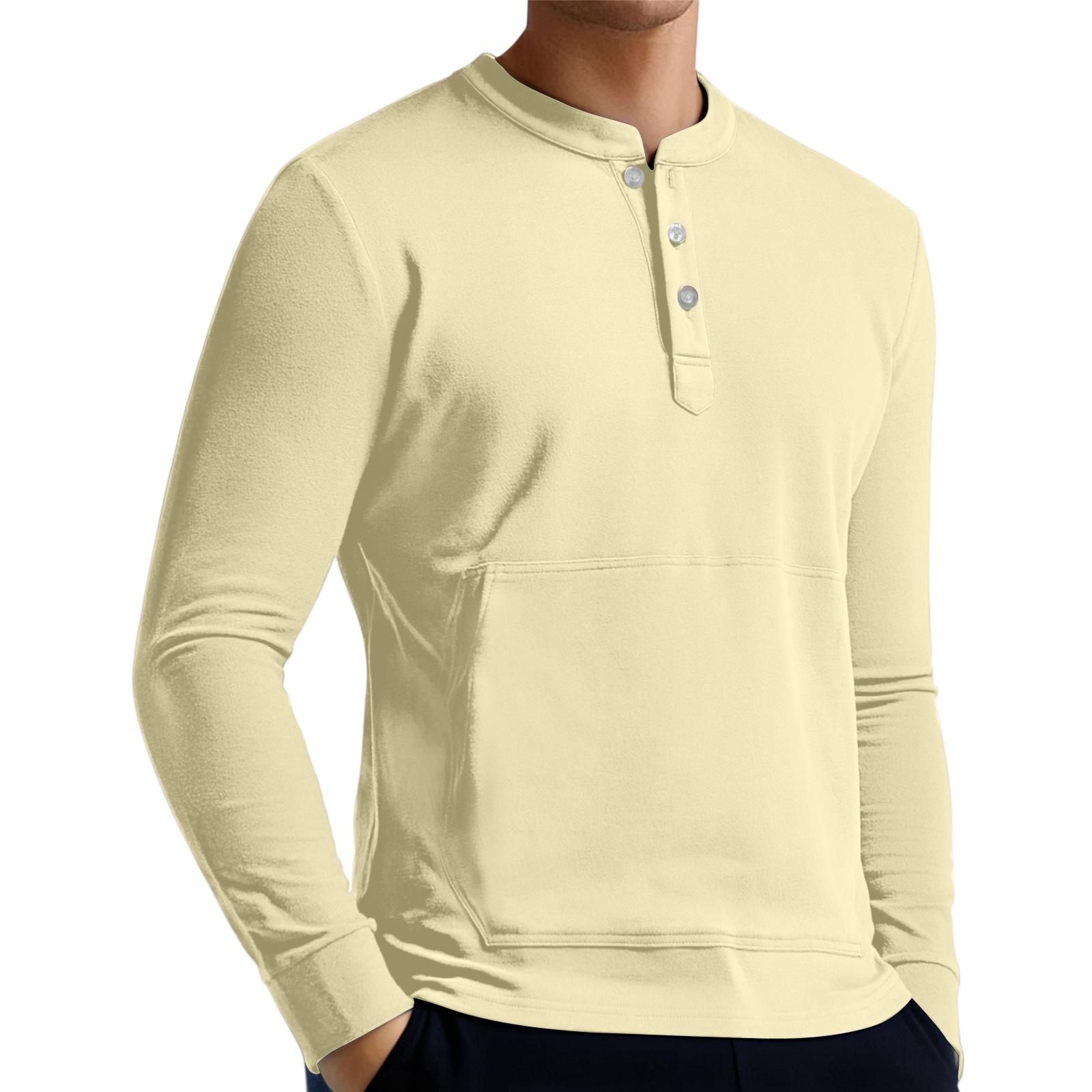 

Men s Casual Button-Down Sweatshirt Solid Color Long-Sleeved Shirt Pullover XXXL бежевый