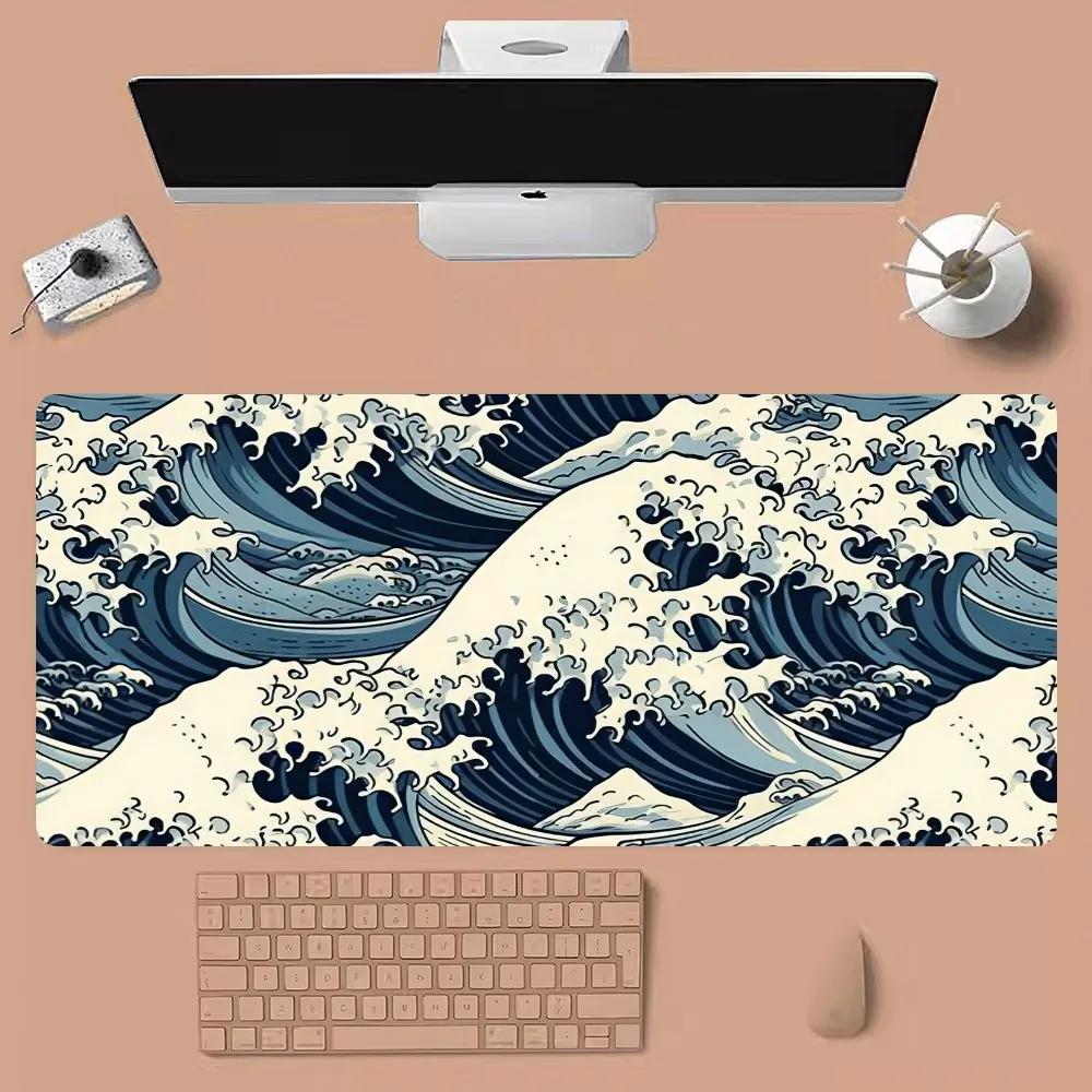 Japanische Wellen Mauspads Großes Gaming Computer Gamer PC Tastaturpad Maismatte Schreibtischzubehör Büro Schreibtischmatte Gamer Pad Tisch