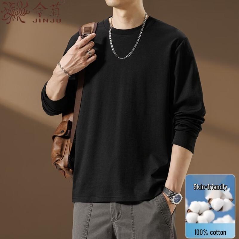 Men s 100% Cotton Long Sleeve Crew Neck T-Shirt 2XL