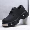 Niche Thick-soled Carbon Black Iron Element Big Head Derby Shoes Men's Advanced Sense Matte Heightening Rivets Heavy Industry High Street Tide Shoes