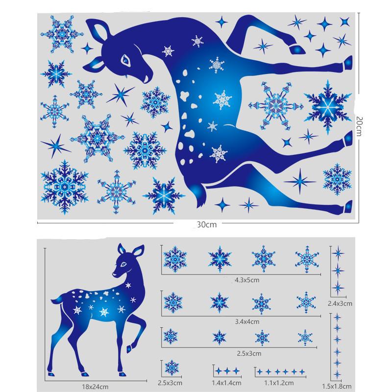 Christmas Window Sticker Blue Snowflake Sticker Xmas Deer Elk Glass Window Decoration Christmas Supplies 2024 Noel Wall Sticker