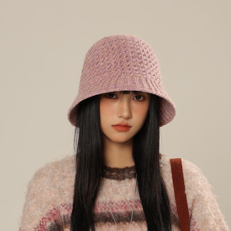 Autumn Winter Fisherman Cap, Korean Style Women'S Knitted Bucket Hat Small Face-Shown Design, Warm Uv Protection Hat Casual