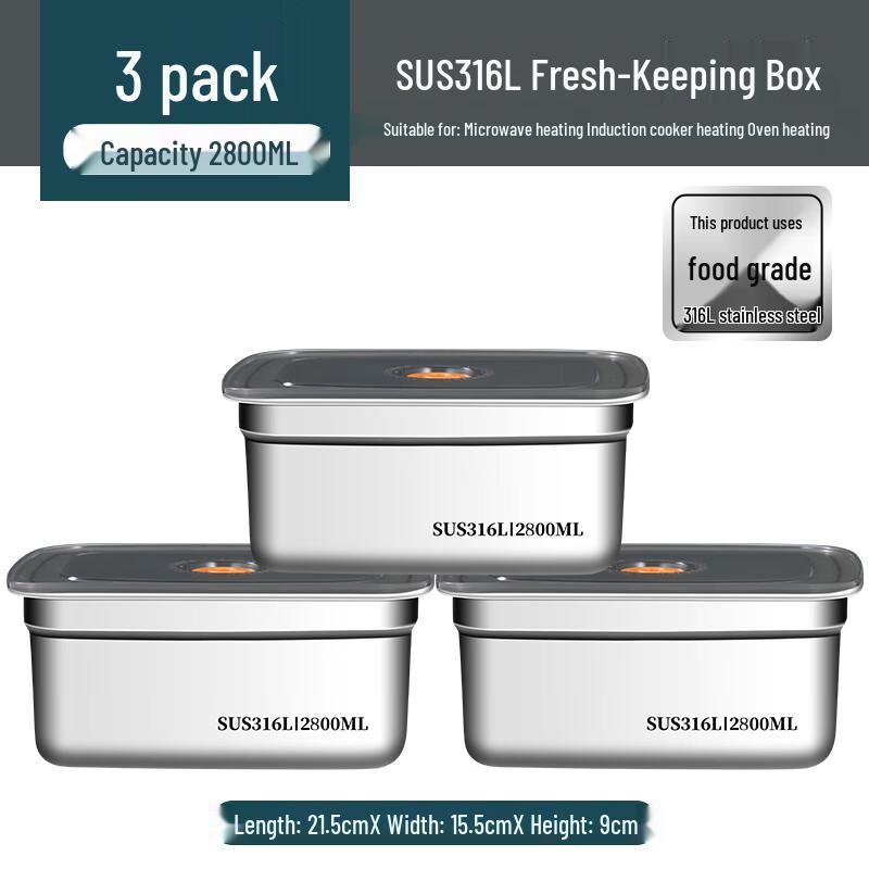 316 Stainless Steel Square Food Storage Container with Lid